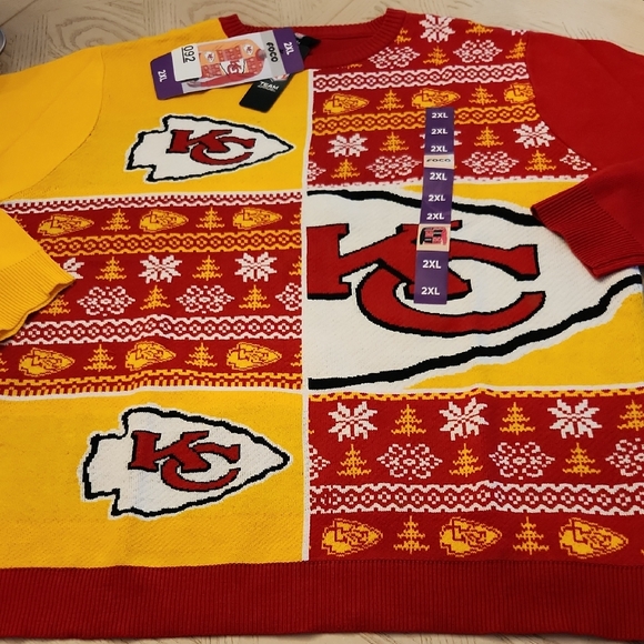 NFL Other - NFL NWT Kansas City Chiefs Red and Yellow Crewneck Ugly Sweater Size 2XL